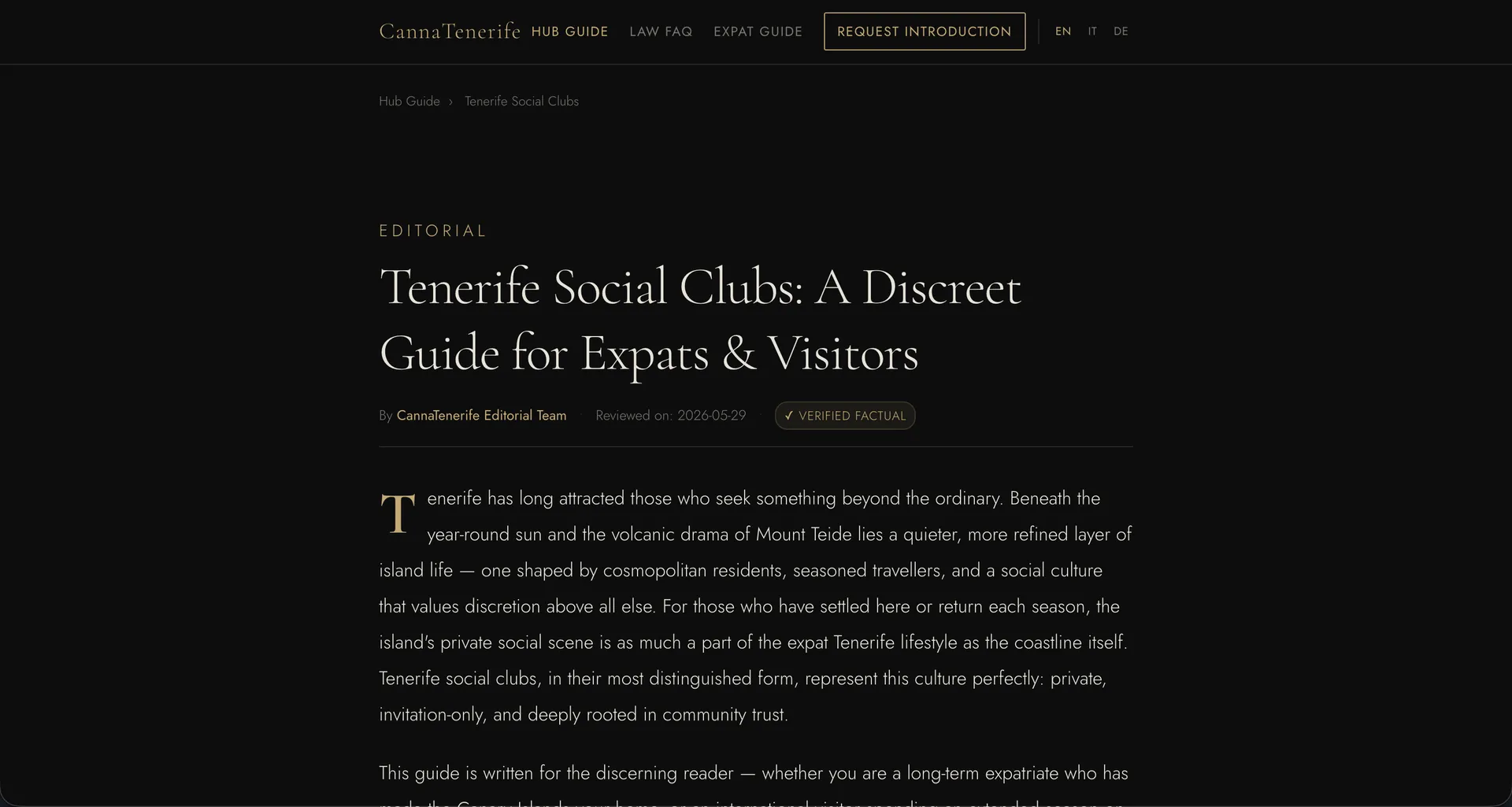 Screenshot of Canna Tenerife minimalist brand portal