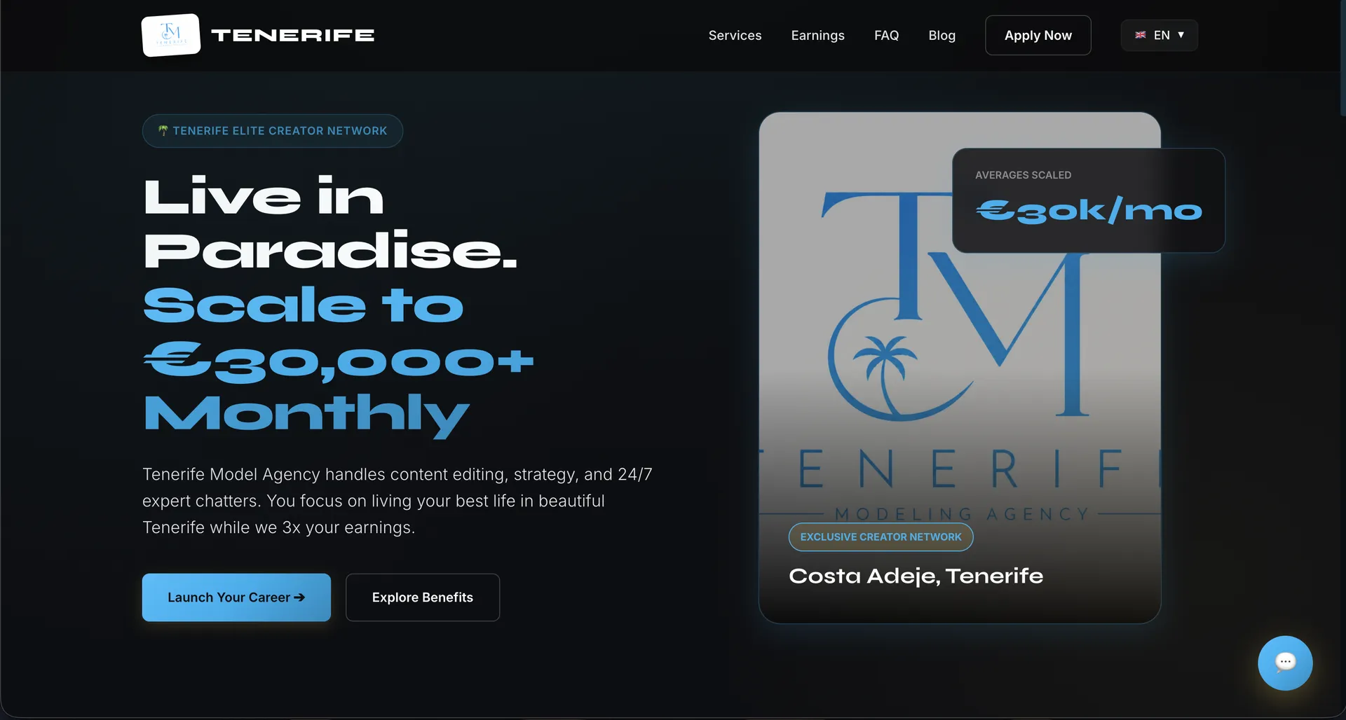 Screenshot of Ofency creator portfolio homepage